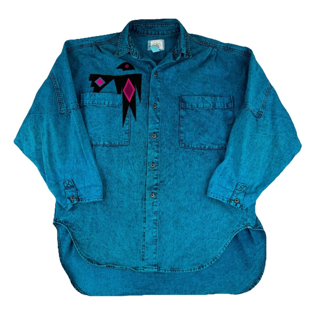 Sundance Denim Sedona Stitchery Embroidery Women's Size OS Shirt Dress Aztec USA